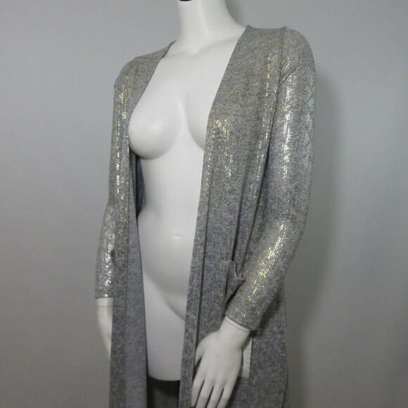 New LuLaRoe Elegant Sarah Duster S Gray Gold Silver Triangle Arrow - Picture 6 of 10